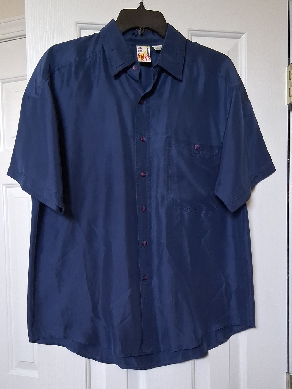 Men's silk Short-Sleeve Button-Up Shirt - Navy